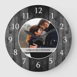 Svart Wood Bröllop-årsdag, Anpassningsbar Photo Stor Klocka