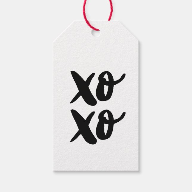 Svart XO XO. Valentines day. Hugs och kyssar Presentetikett (Framsidan)
