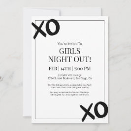 Svart XOXO-flickor nattetid vänner Galentine Party Inbjudningar