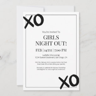 Svart XOXO-flickor nattetid vänner Galentine Party Inbjudningar
