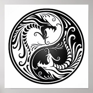 Svart Yin Yang för anpassade drakar Poster