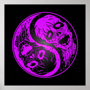 Svart Yin Yang Zombies som är purpurfärgade och Poster