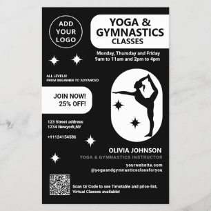Svart yogalärare & gymnastikinstruktör studio-klas flygblad