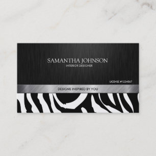 Svart yrkesmässig elegant & silverzebra ränder visitkort