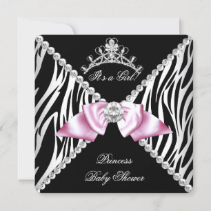 Svart Zebra Rosa Rosett Prinsessa Baby Shower Inbjudningar