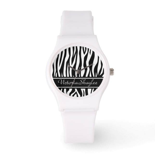 Svart Zebra tryck med anpassningsbar Armbandsur (Framsida)