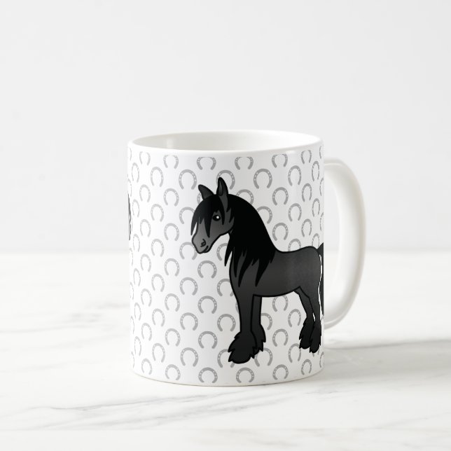 Svart Zigenar Vanner Clydesdale Shire Tecknad Häst Kaffemugg (Framsida höger)