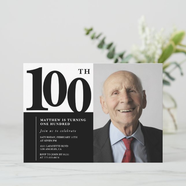 Svarta 100-års födelsedagsinbjudningar Elegant Chi Inbjudningar (Stående Fram)