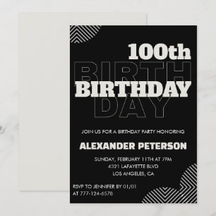 Svarta 100-årsfödelsedagsinbjudningar Män Party Inbjudningar