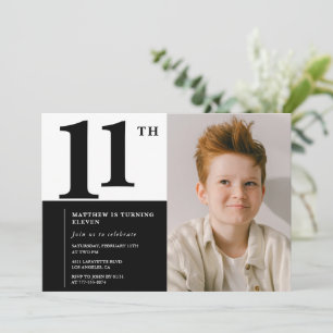 Svarta 11-års inbjudningskort Elegant Chic