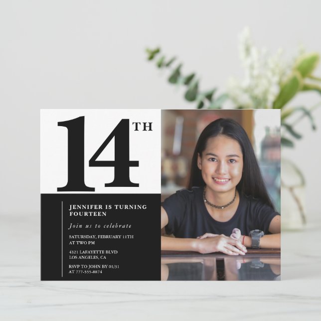 Svarta 14-års inbjudan Elegant Chic (Stående Fram)