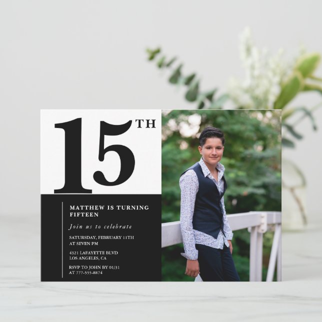 Svarta 15-års inbjudningar Elegant Chic (Stående Fram)