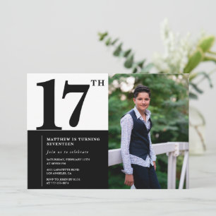 Svarta 17-års inbjudningskort Elegant Chic