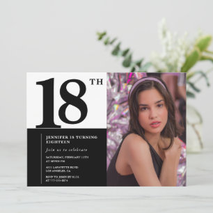 Svarta 18-års inbjudningskort Elegant Chic