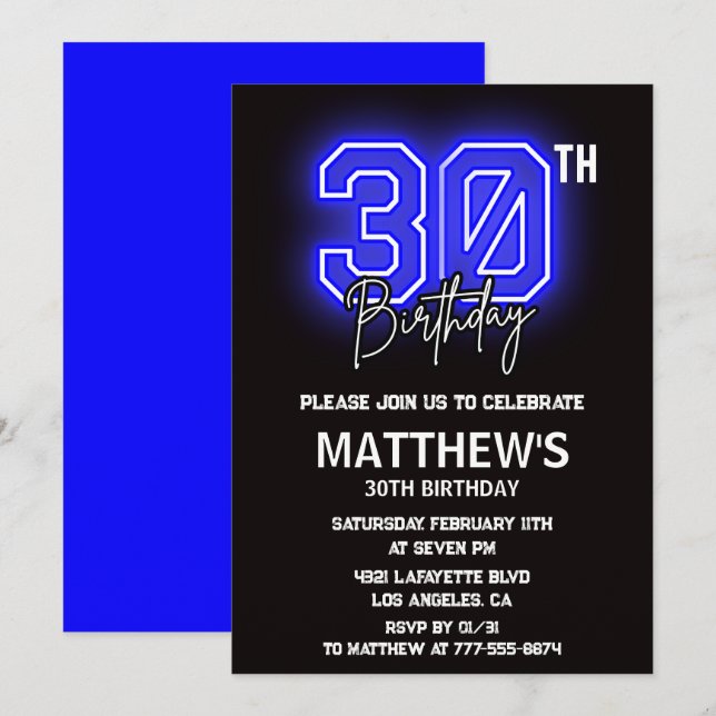 Svarta 30års födelsedag inbjudningar Manar Sport N (Fram/baksida)