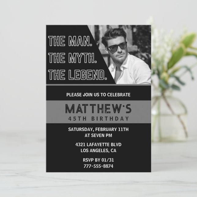 Svarta 45-årsdagen - "The Man The Legend" Inbjudningar (Stående Fram)