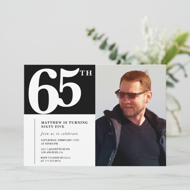 Svarta 65-års inbjudningar Modern Chic Foto (Stående Fram)