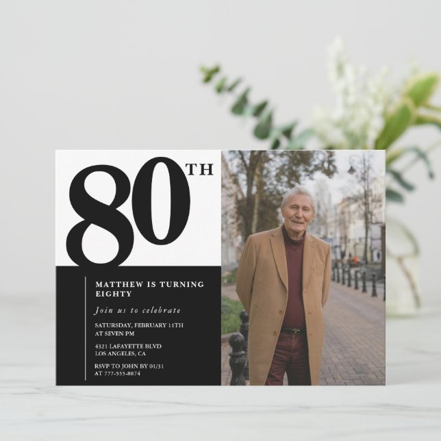 Svarta 80-års inbjudningar Elegant Chic (Stående Fram)