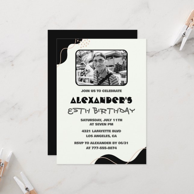 Svarta 85-årsinbjudningar Manar Simple Photo Inbjudningar (Fram/Back In Situ)