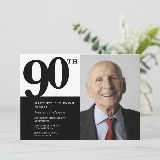 Svarta 90-års inbjudan Elegant Chic (Stående Fram)