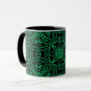 Svarta abstrakta moderna spindelnätlinjer neon grö mugg