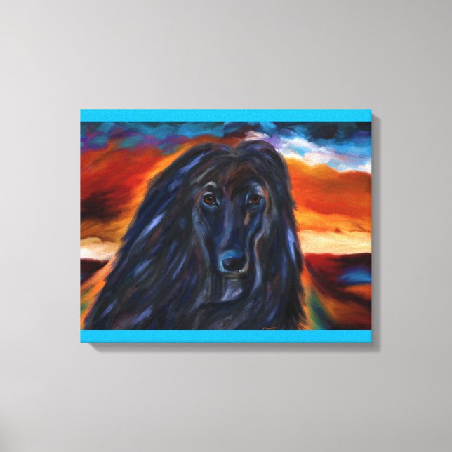 Svarta Afghan Hound Konstprodukter! Canvastryck (Framsida)