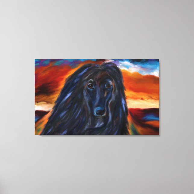 Svarta Afghan Hound Konstprodukter! Canvastryck (Framsida)