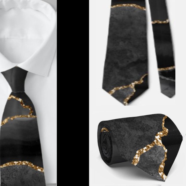 Svarta Agat Guld Glitter Formella Bröllop Halsband Slips (Skapare uppladdad)