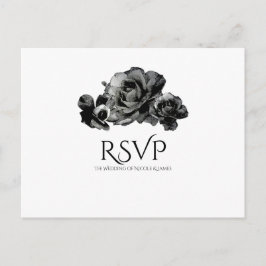 Svarta akvarellrosor Elegant bröllops-RSVP Inbjudan Vykort