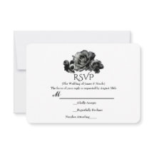 Svarta akvarellrosor Elegant RSVP-kort för bröllop
