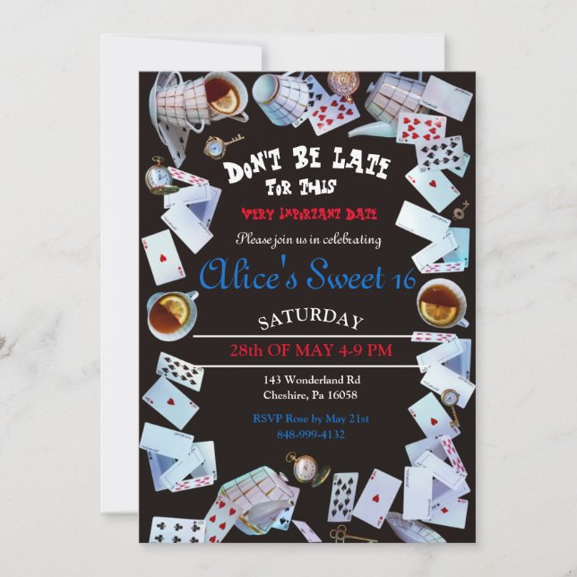 Svarta Alice i Underlandet Tekaffest Inbjudningar (Framsida)