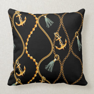 Svarta ankare och kedjor Nautisk Kudde