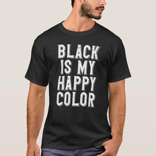 Svarta är min Lycklig Färg karakteristiska EMO T Shirt (Framsida)
