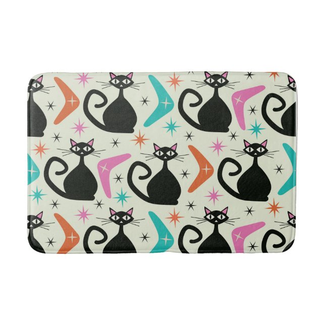Svarta atomkatter i mitten med bommarisangar badrumsmatta (Framsidan)