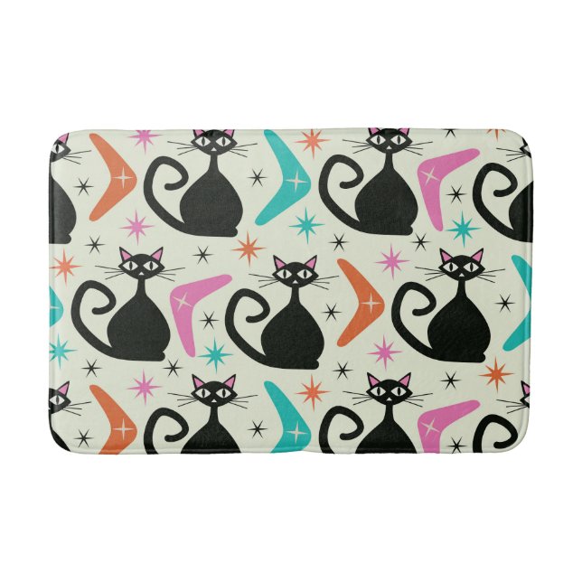 Svarta atomkatter i mitten med bommarisangar badrumsmatta (Framsidan)