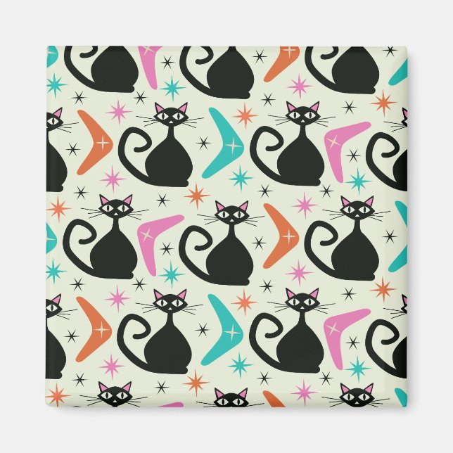 Svarta atomkatter i mitten med bommarisangar magnet (Framsidan)