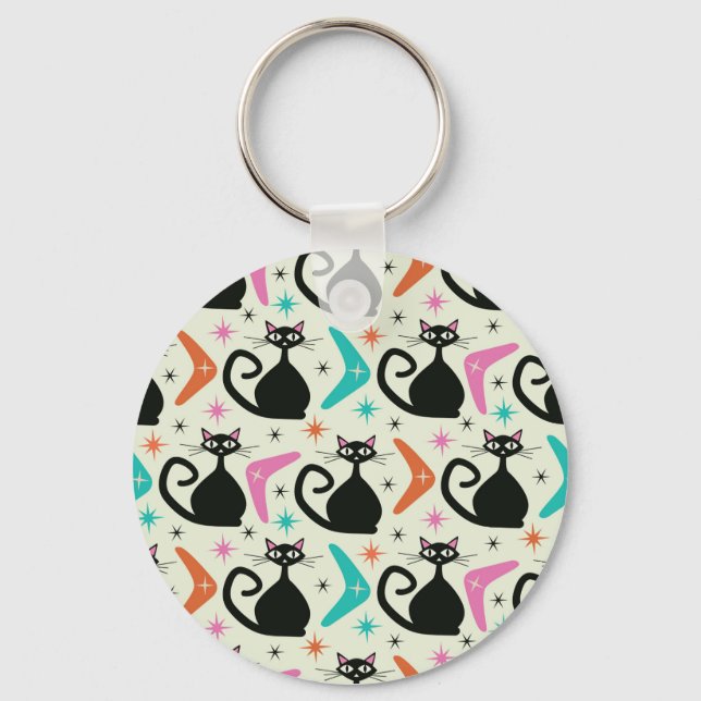 Svarta atomkatter i mitten med bommarisangar nyckelring (Framsida)