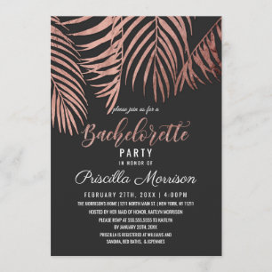 Svarta Bachelorette Ro Guld Handflatan Träd fronte Inbjudningar