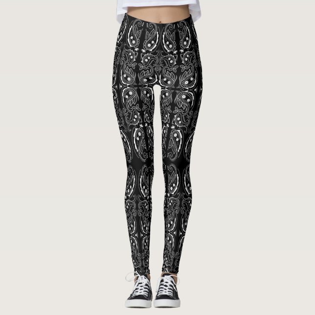 Svarta bandana-paisley-lägger leggings (Framsida)