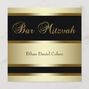 Svarta Bar Mitzvah-inbjudningar i guld Inbjudningar