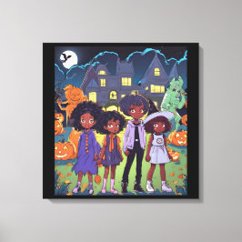 Svarta barn stumpar på en hemsökt stadsHalloween Canvastryck