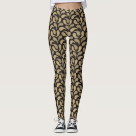 Svarta beige paisley-mönstrade leggings