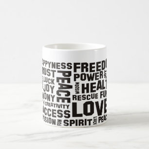 Svarta bekräftelser - bakgrundsklar kaffemugg
