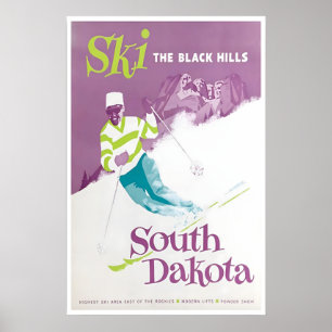 Svarta bergen Tryckt skidaffisch South Dakota kons Poster