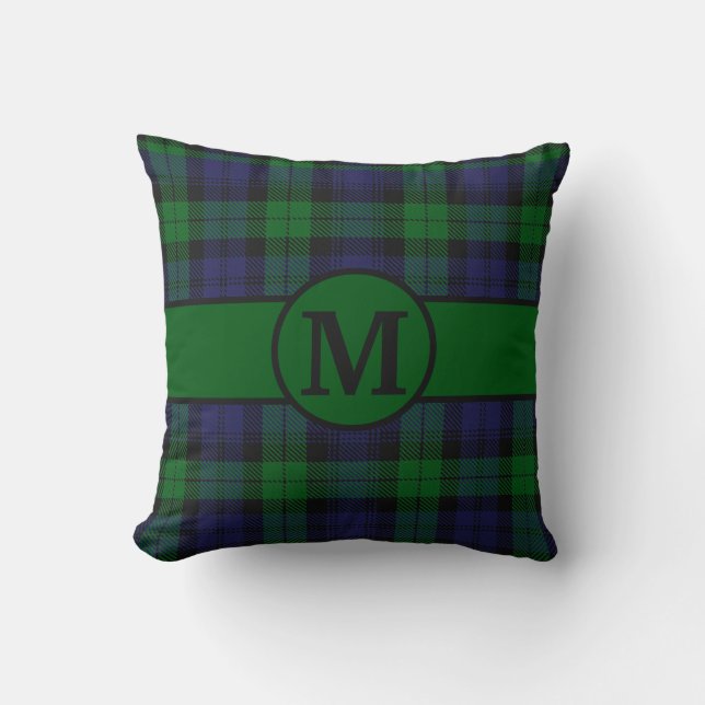 Svarta bevakning Tartan Plaid Monogram Personalize Kudde (Framsida)