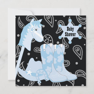 Svarta blå cowboy boots baby shower inbjudningar