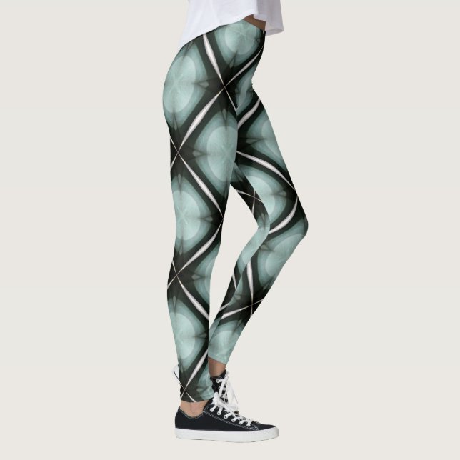 Svarta blå och vita geometriska diamanter leggings (Höger)