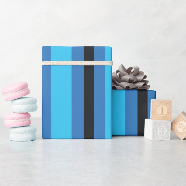 Svarta Blå Ränder Presentpapper (Baby Shower)