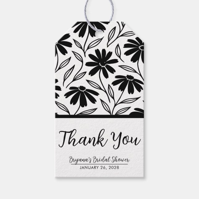Svarta bläck tusenskönor Boho bröllopsdusch Presentetikett (Framsidan)