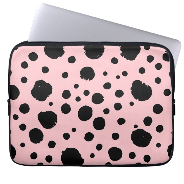 Svarta bläckfläckar Rosa prickmönster Laptop Fodral (Framsidan)